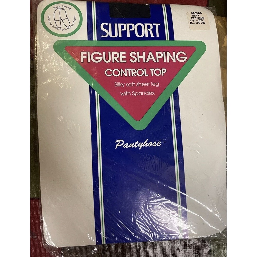 Support Figure Shaping Control Top Pantyhose Navy Blue Sheer Silk Soft Tights M